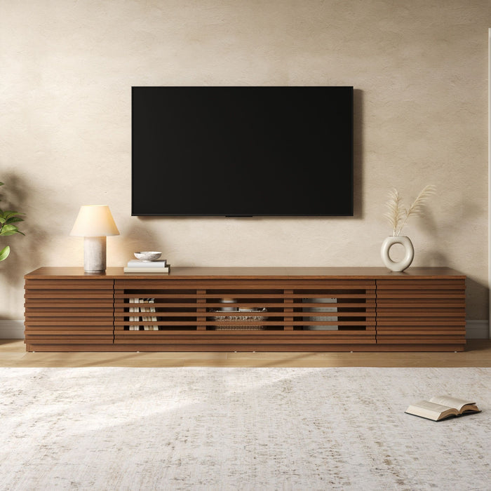 TV Stand, Entertainment Center With Cable Management And Soft Closing Hinges - Walnut Hearth and Haven