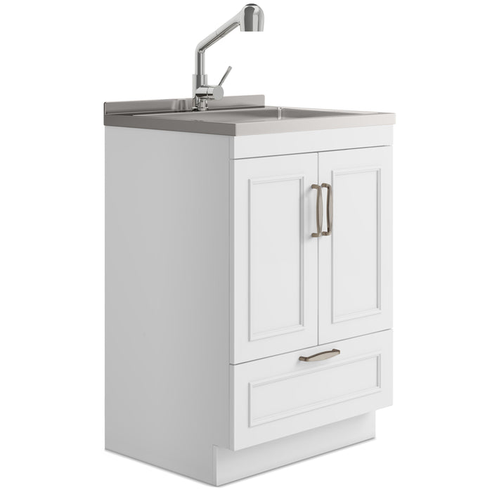 Cardinal - 24" Laundry Cabinet With Faucet And Stainless Steel Sink - White