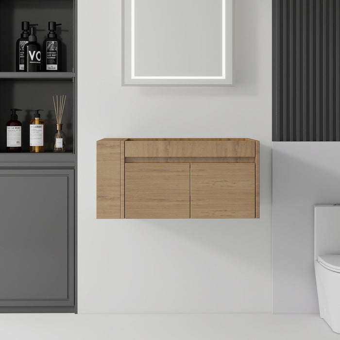 Floating Bathroom Vanity Cabinet, Soft Close Double Drawers, Open Side Storage, Wall Mounted, Cabinet Only Home Essentials