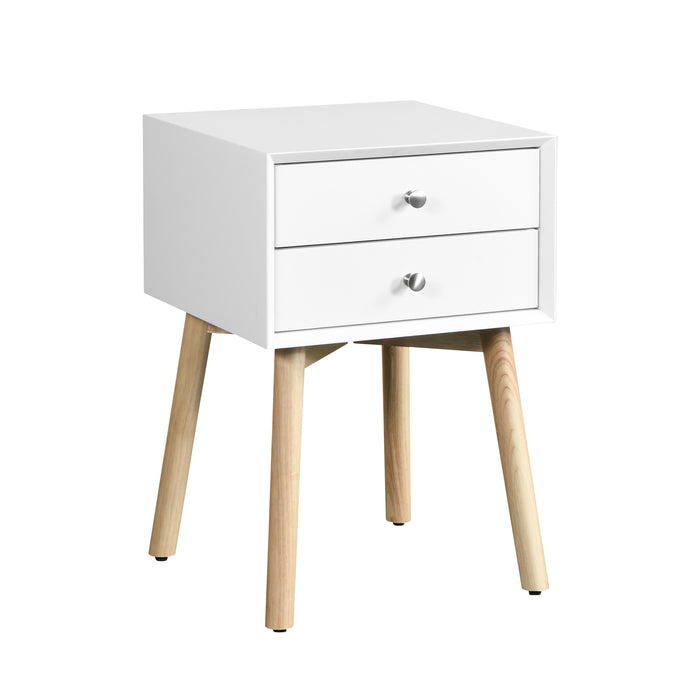 Modern Side Table With 2 Drawer, Mid-Century Storage Cabinet For Bedroom - White