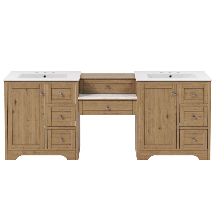 Double Sink Bathroom Vanity With Countertop, 2 Ceramic Sinks, 6 Drawers, Soft Close Design Noble House