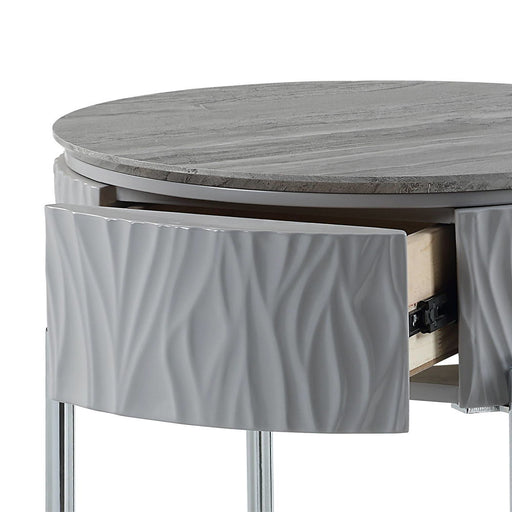 Yukino - End Table - Gray High Gloss & Chrome ACME