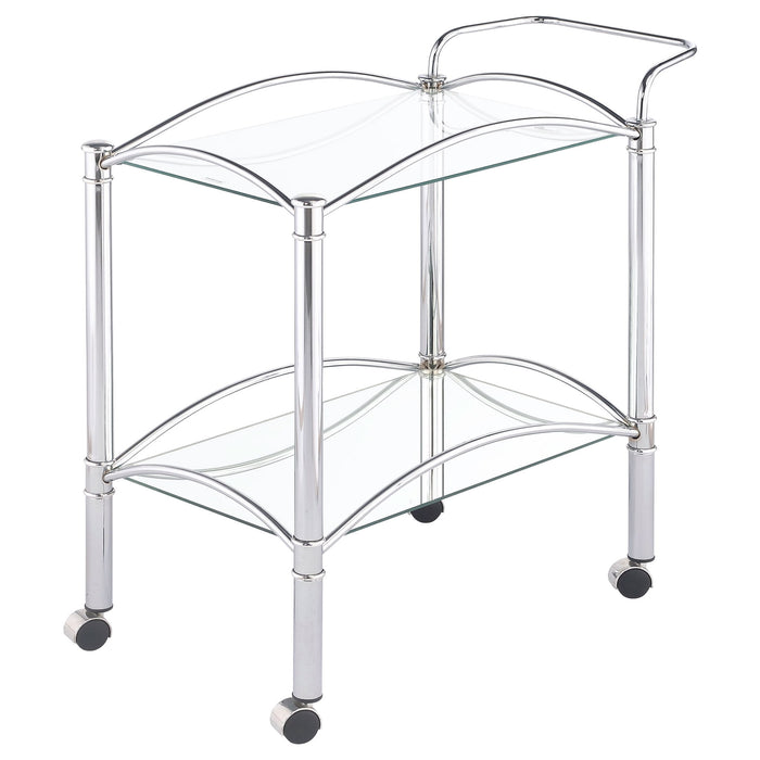 Porch & Den - 2 Tier Rectangular Glass Shelf Bar Cart With Glass - Chrome Furniture Max