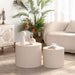 Drum Nesting Coffee Table With Wave Stripe Design For Living Room (Set of 2) - Beige / White Home Essentials