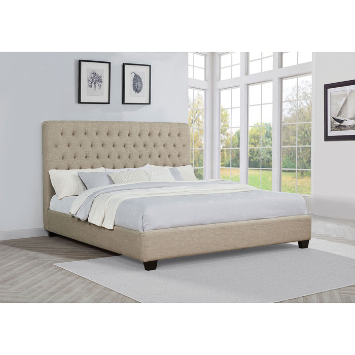 Copper - Eastern King Panel Bed With Tufted Design - Oatmeal