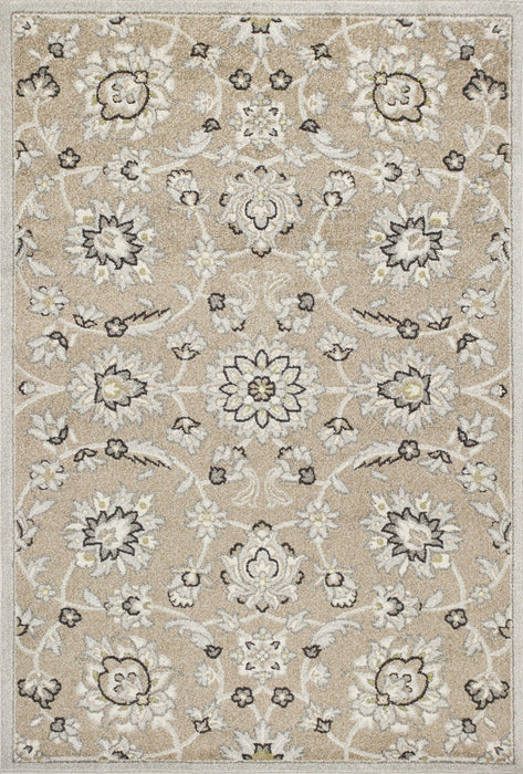 5' X 8' Machine Woven UV Treated Floral Traditional Indoor / Outdoor Area Rug - Beige Gray