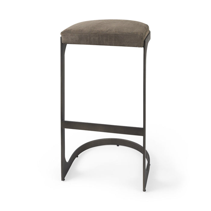 Leather And Iron Backless Bar Chair - Brown