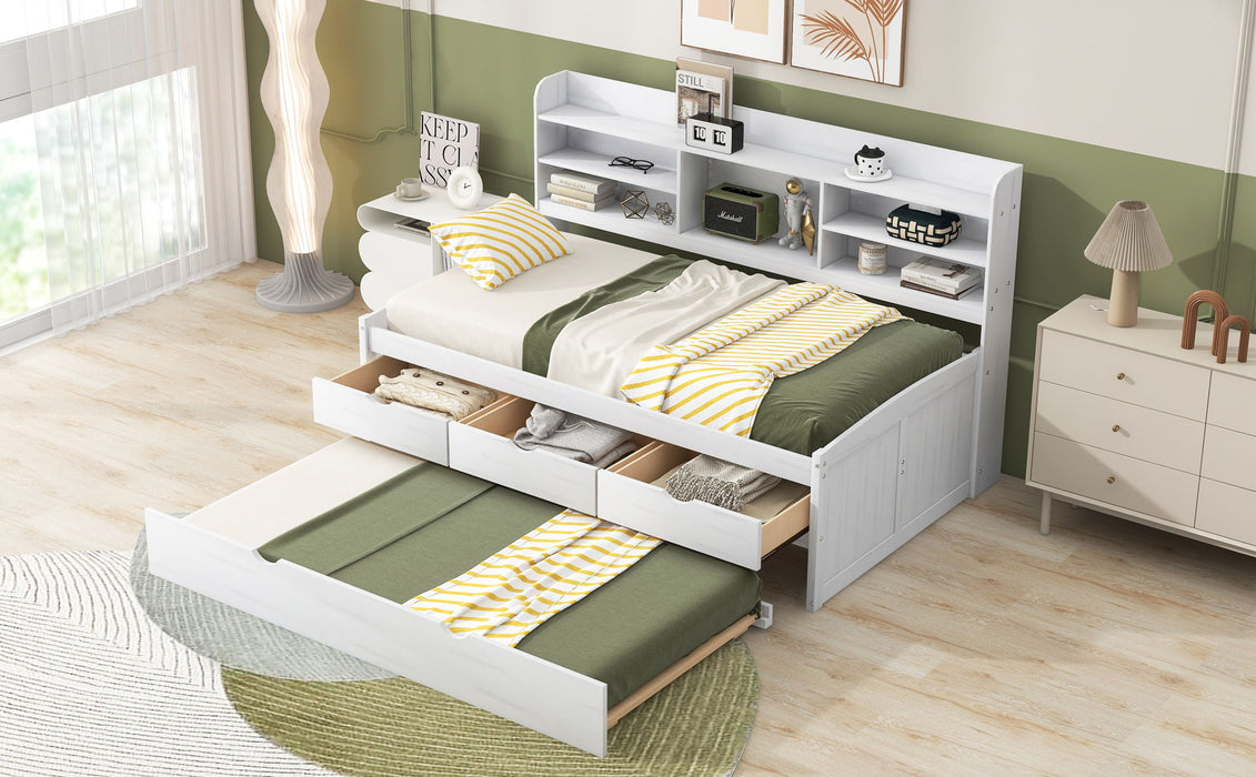 Captain Bed With Built In Bookshelves, 3 Storage Drawers, And Trundle Hearth and Haven
