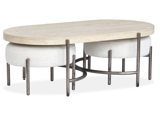 Jennings - Oval Cocktail Table With Two Ottomans - Edgecomb Gray And Weathered Antique Nickel Magnussen Furniture