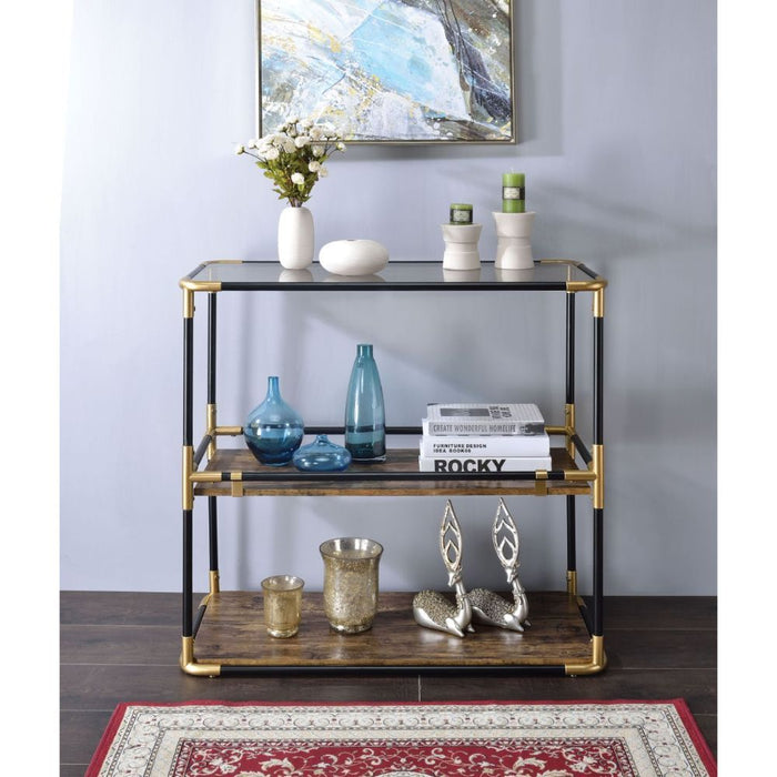Heleris - Console Table - Smoky Glass Top & Black & Gold ACME