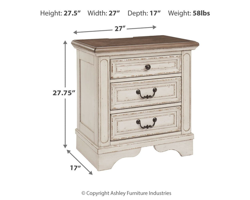 Realyn - Three Drawer Night Stand - White / Brown / Beige Signature Design by Ashley®