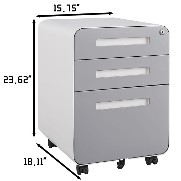 3 Drawer Mobile File Cabinet Under Desk Office, Simple Style Versatile Storage Cabinet For Legal / Letter / A4 Files, 5 Wheel Design Anti - Tilting Cold Rolled Steel Waterproof Moisture - Proof Black - White / Gray