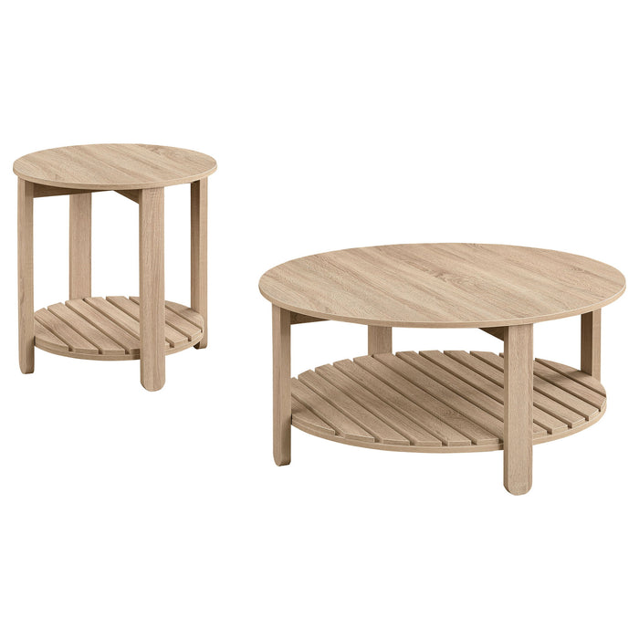 Brookson - Round 2 Piece Coffee And End Table Set - Natural Furniture Max