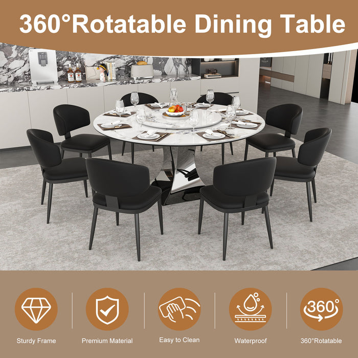 Round Dining Table With 6 Chairs Set - Silver Home Essentials