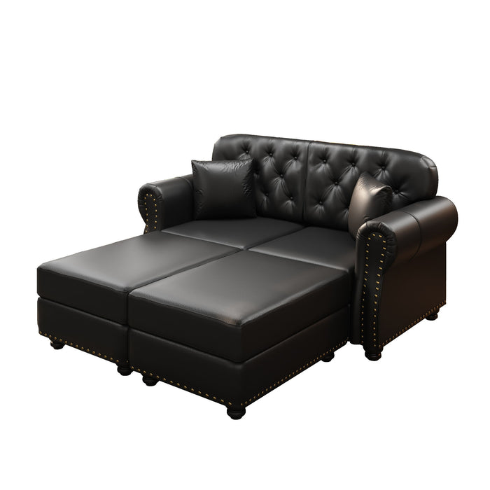 Upholstered Sofa With Nailhead Trim, Rolled Armrests With Ottoman Home Essentials