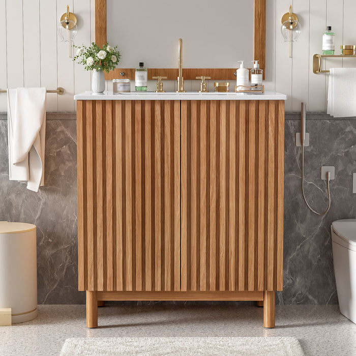 Traditional Bathroom Vanity With Ceramic Sink Hearth and Haven