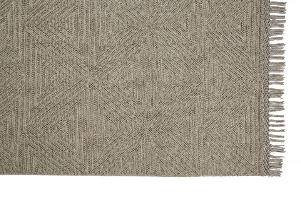 Geometric Hand Woven Area Rug With Fringe - Tan And Ivory Wool - 2' X 3'