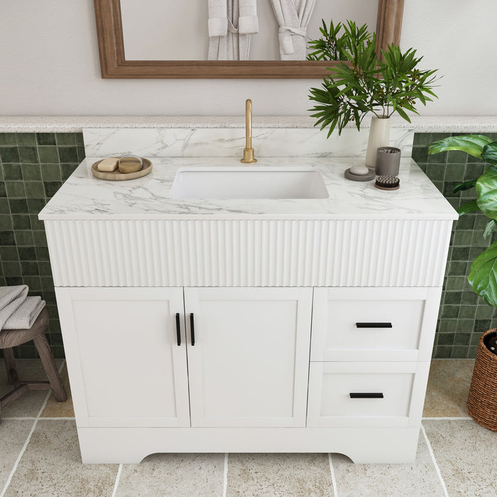 Bathroom Vanity Set, Fluted Cabinet, Soft Close Doors & Drawers, Single Faucet Hole, Sink Included - White Home Essentials