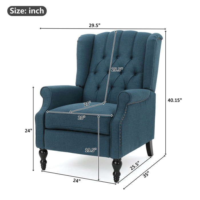 Armchair Recliner With Pushback Mechanism And Wingback Design Noble House