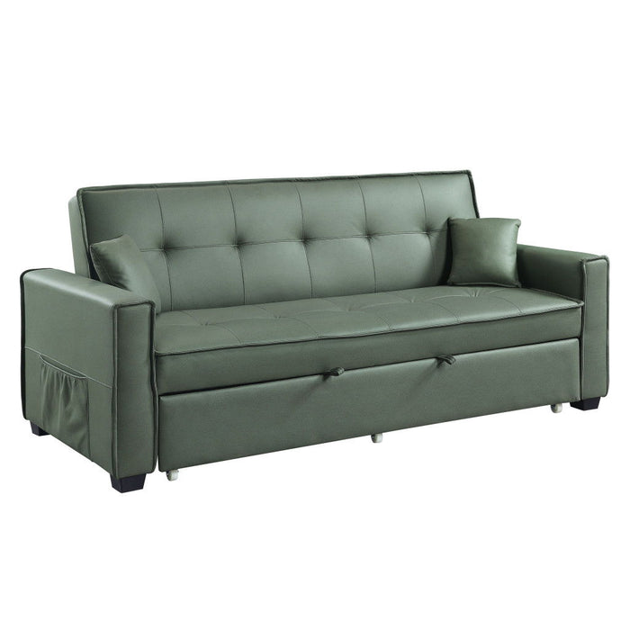 Velvet Sleeper Sofa And Toss Pillows With Black Legs - Green