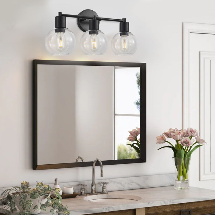 3 Light Globe Bathroom Vanity Light With Clear Glass Shades - Black Daily Nest