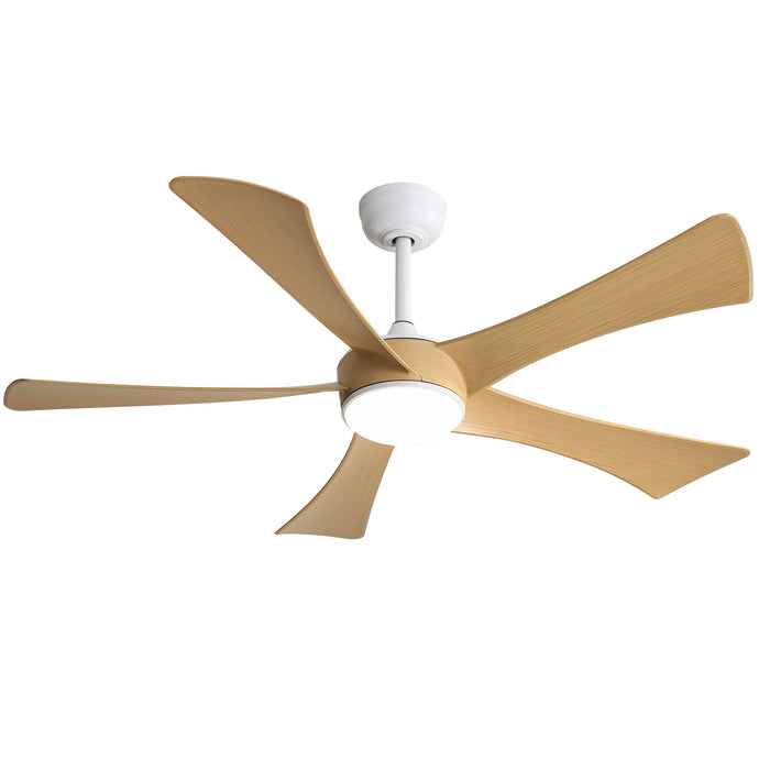 52" Ceiling Fan With 22W LED Light And Remote Control, 50 / 10 / 24 Downrod - White Daily Nest
