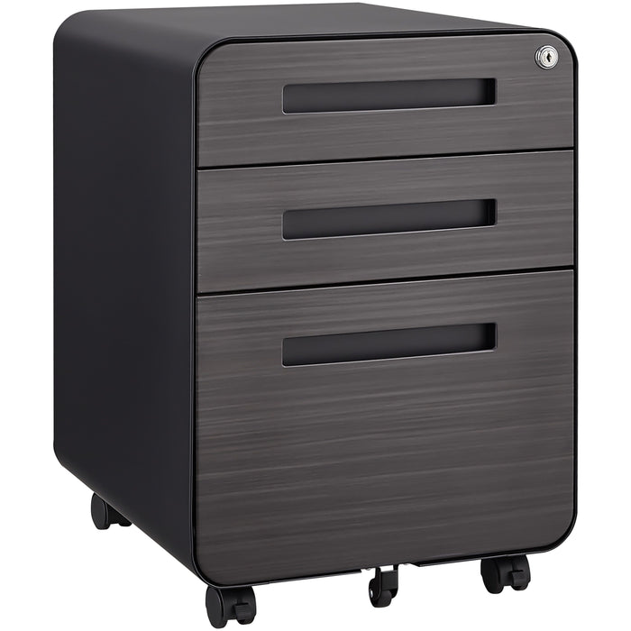 3 Drawer Mobile File Cabinet Under Desk Office, Simple Style Versatile Storage Cabinet For Legal / Letter / A4 Files, 5 Wheel Design Anti - Tilting Cold Rolled Steel Waterproof Moisture - Proof - Black