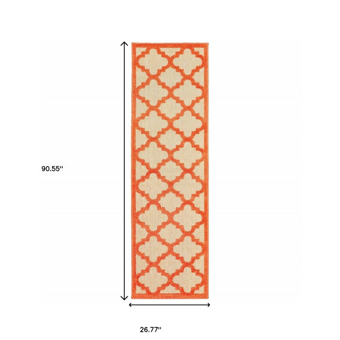 2' X 8' Geometric Stain Resistant Indoor / Outdoor Area Rug - Orange