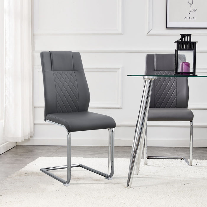 Modern Dining Chairs With Faux Leather Padded Seat Dining Living Room Chairs Upholstered Chair With Metal Legs (Set of 6) - Grey / Leather