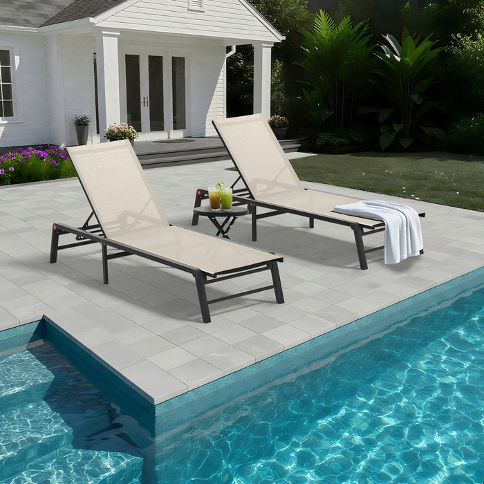 Outdoor Chaise Lounge & Adjustable Backrest (Set of 2) - Beige Home Essentials
