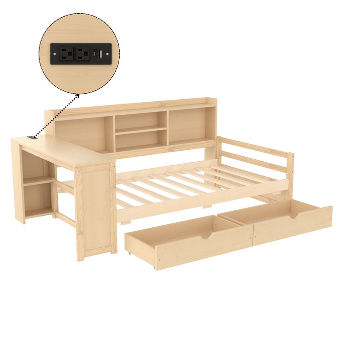 Corner Daybed With Storage Drawers, Desk, Charging Port & Bookcase Home Essentials