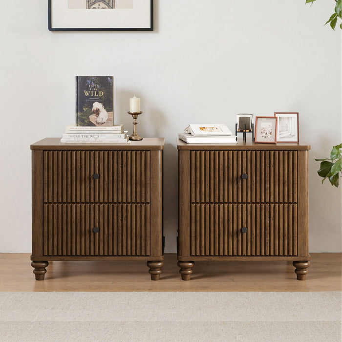 Fluted Nightstand With 3 Drawers Home Essentials
