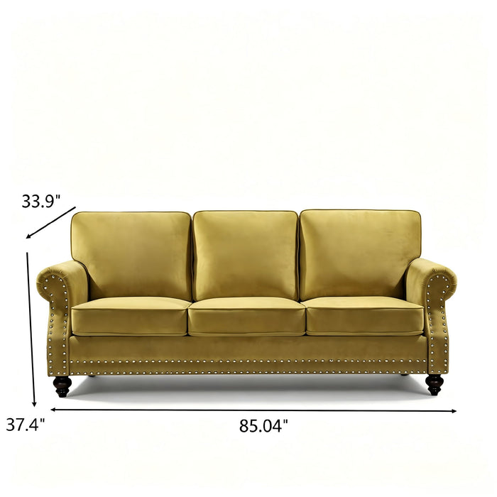 3 Seater Sofa With Nailhead Trim And Turned Legs For Living Room US Pride