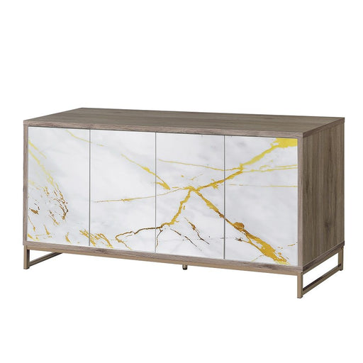 Paavan - Console Cabinet - White Marble Print Oak & Champagne ACME