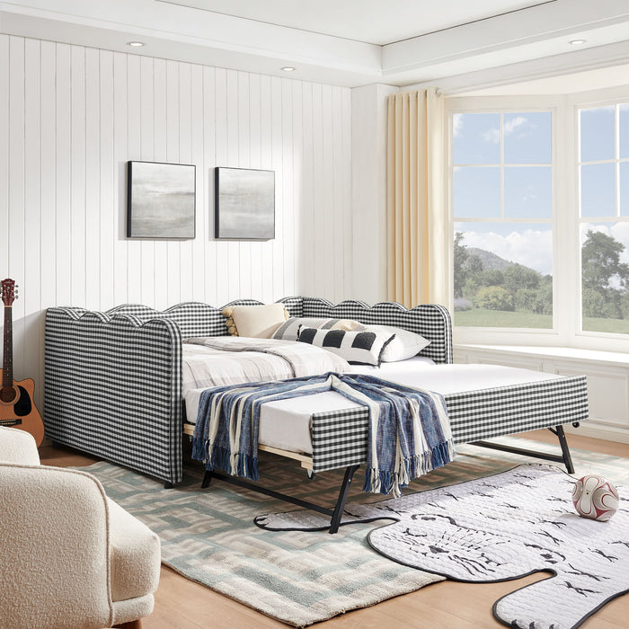 Gingham Daybed With USB Charging Port, Wave-Shaped Design Home Essentials