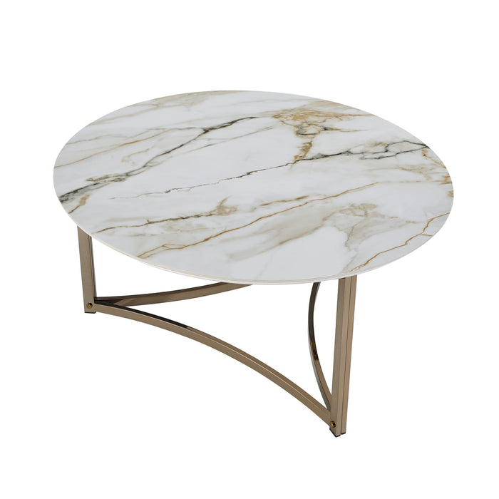 Aziz - Sintered Stone Top End Table - White / Champagne