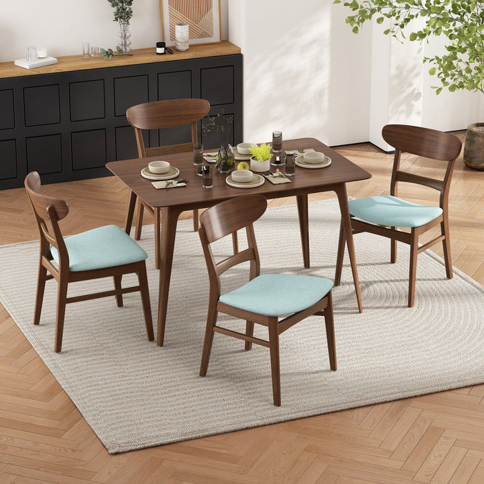 5 Piece Dining Set & 1 Table And 4 Upholstered Chairs - Mint / Walnut Noble House