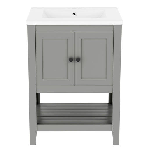Modern Bathroom Vanity With Sink And Open Shelf Hearth and Haven