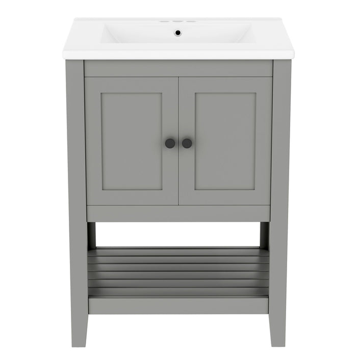 Modern Bathroom Vanity With Sink And Open Shelf Hearth and Haven