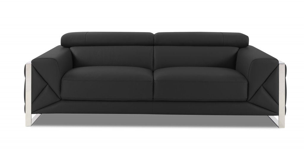 Italian Leather Sofa & Silver Legs - Gray