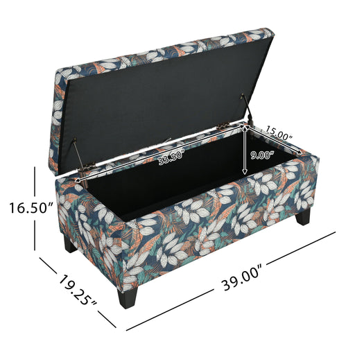 Charming Floral Storage Ottoman With Upholstered Fabric Noble House