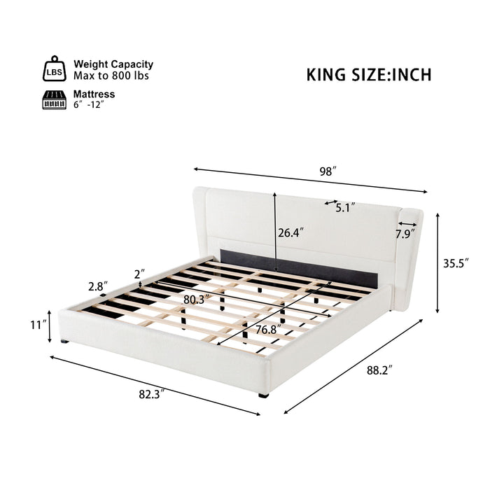 Upholstered Wingback Platform Bed Frame, No Box Spring Needed Noble House