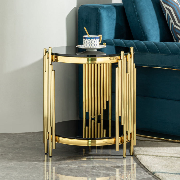 Elegant Round Table With Double Layer Tempered Glass Top And Stainless Steel Frame For Living Room Home Essentials