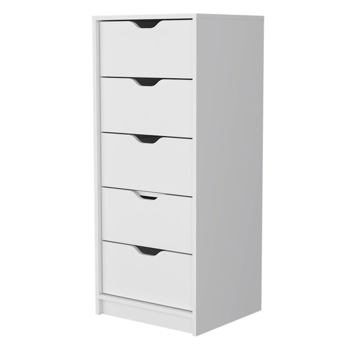 Manufactured Wood Five Drawer Narrow Dresser - White