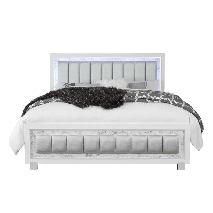 Modern Luxurious Queen Bed With Padded Headboard Led Lightning - White