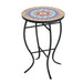 Outdoor Round Side Table With Mosaic Style Top And Curved Iron Legs Noble House