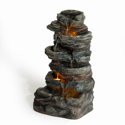 6 Tier Cascading Stone Water Fountain With LED Lights - Gray Patioseek