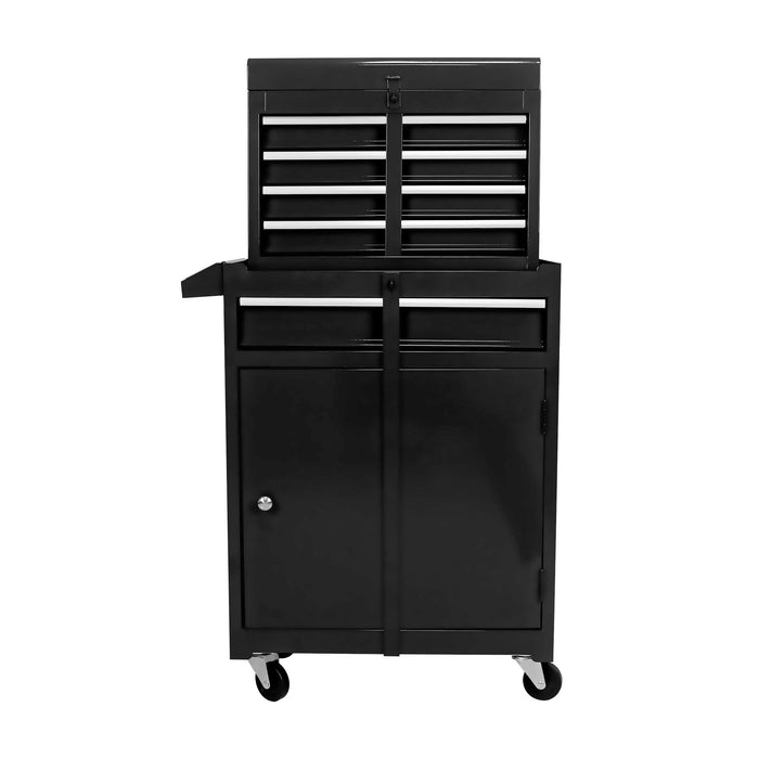 Detachable 5 Drawer Tool Chest With Bottom Cabinet And One Adjustable Shelf - Black