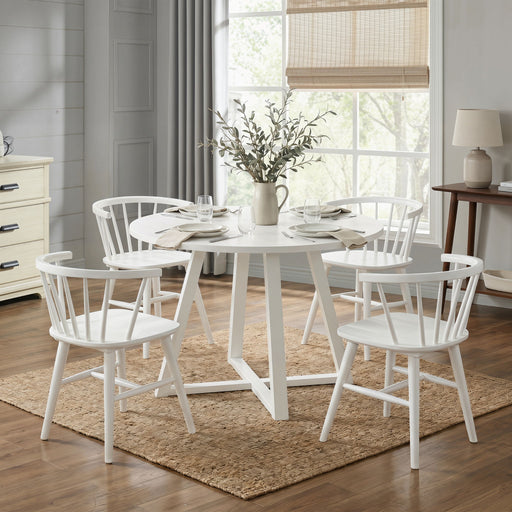 Edo - 5 Piece Dining Set, Trestle Dining Table With 4 Windsor Chairs - White Home Essentials