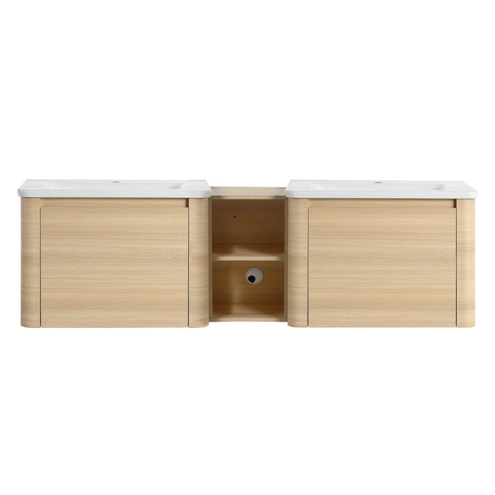 Wall Mounted Bathroom Vanity With Sink And Storage Shelves, Soft Close Doors Home Essentials